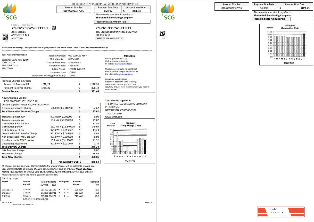 USA Massachusetts Chelsea SCG The United Illuminating Company, Word and PDF template, 2 pages